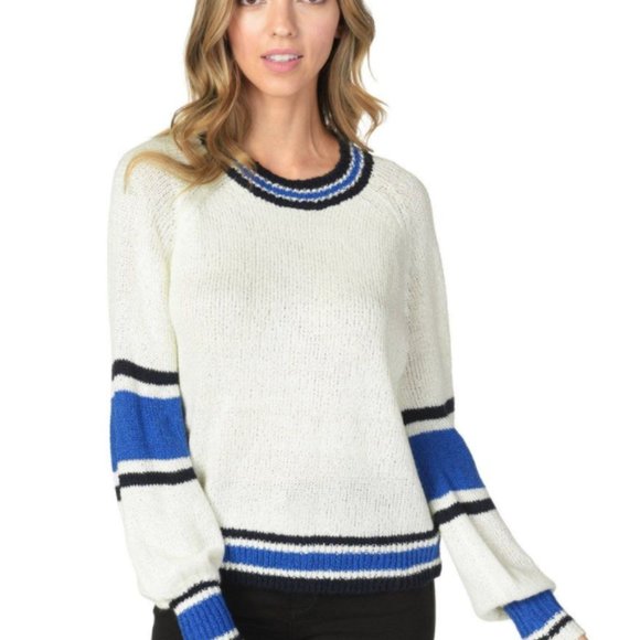 cupcakes & cashmere White and Blue Striped Sweater - Picture 1 of 4
